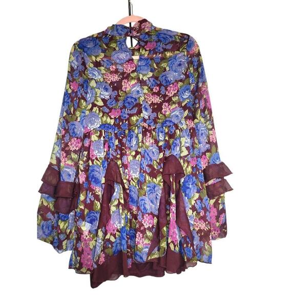 NWT Free People Dress Women's Size XS Burgundy Floral Print Long Sleeve - Picture 4 of 11